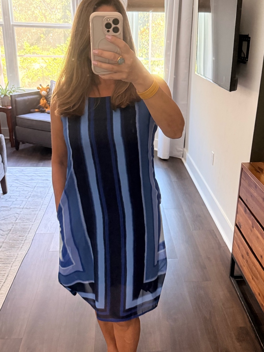 Chico's Blue Striped Sleeveless Shift Dress